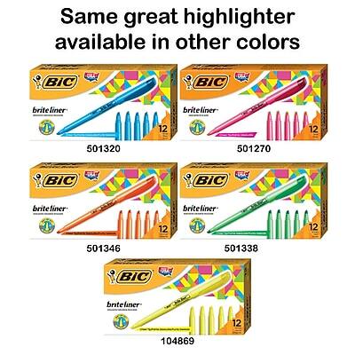 Same great highlighter available in other colors

BiC brite liner 1 12 501320  
BiC brite liner 1 12 501270  
BiC brite liner 1 12 501346  
BiC brite liner 1 12 501338  
BiC brite liner 1 12 104869