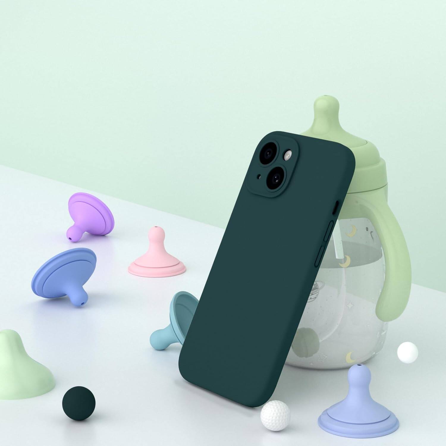 Alt View 2. Ornarto - ORNARTO Designed for iPhone 15 Case with 2X Screen Protector, Liquid Silicone Protective Case 6.1"-Olive Green - Olive Green.