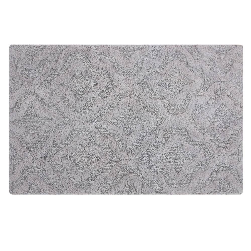Left. Knightsbridge - Knightsbridge Silver Cotton Bath Rug with Non-Skid Back - Silver.