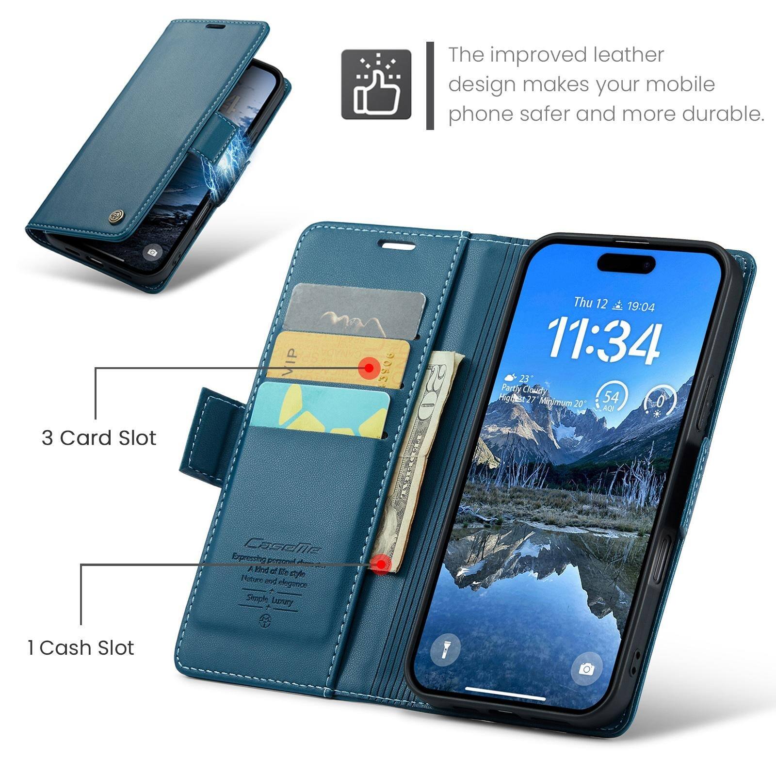 The improved leather design makes your mobile phone safer and more durable.

VIP
9032
Thu 12 19:04 11:34 23 Partly Cloudy High 27 Min 20 54 0% AQI

3 Card Slot
Expressing personal A Kind of life Nature syn and elegance Simple Luxury

1 Cash Slot