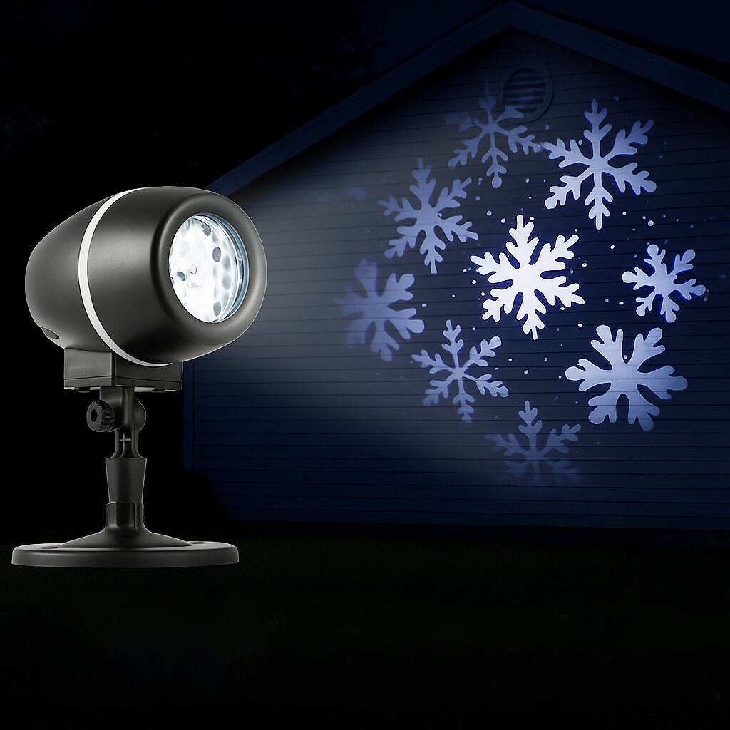 Angle. BreeBe - Outdoor LED Holiday Projector Light with Remote – Snowflake Display - Black.