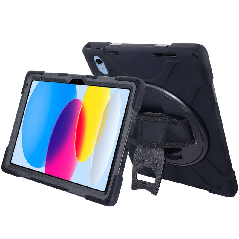 Left. Mybat - MyBat Rotatable Stand Protector Cover with Wristband for Apple iPad 11 (2025) / iPad 10.9 (2022) - Black - Black.