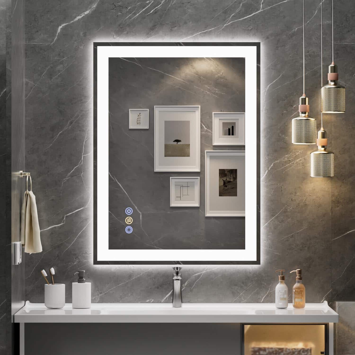 Comfort Essence - 24"x 32" Led Mirror For Bathroom Front And Backlit Controlled Separately Smart Wall Vanity With Lights St - 36"L x 28"W