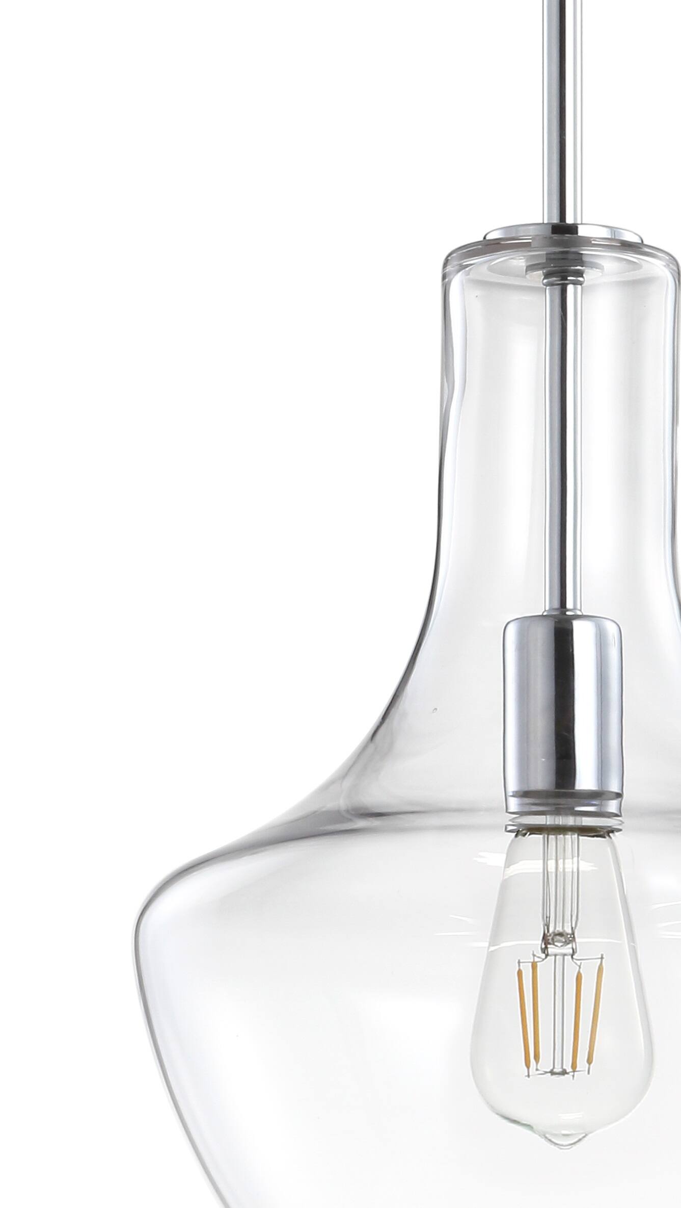 Alt View 4. Jonathan Y - Watts 10.5" 1-Light Mid-Century Modern Iron/Glass LED Pendant, Chrome/Clear - Chrome/Clear.