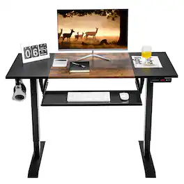 Costway - 48" Electric Sit to Stand Desk Adjustable Workstation w/ Keyboard Tray - Rustic Brown