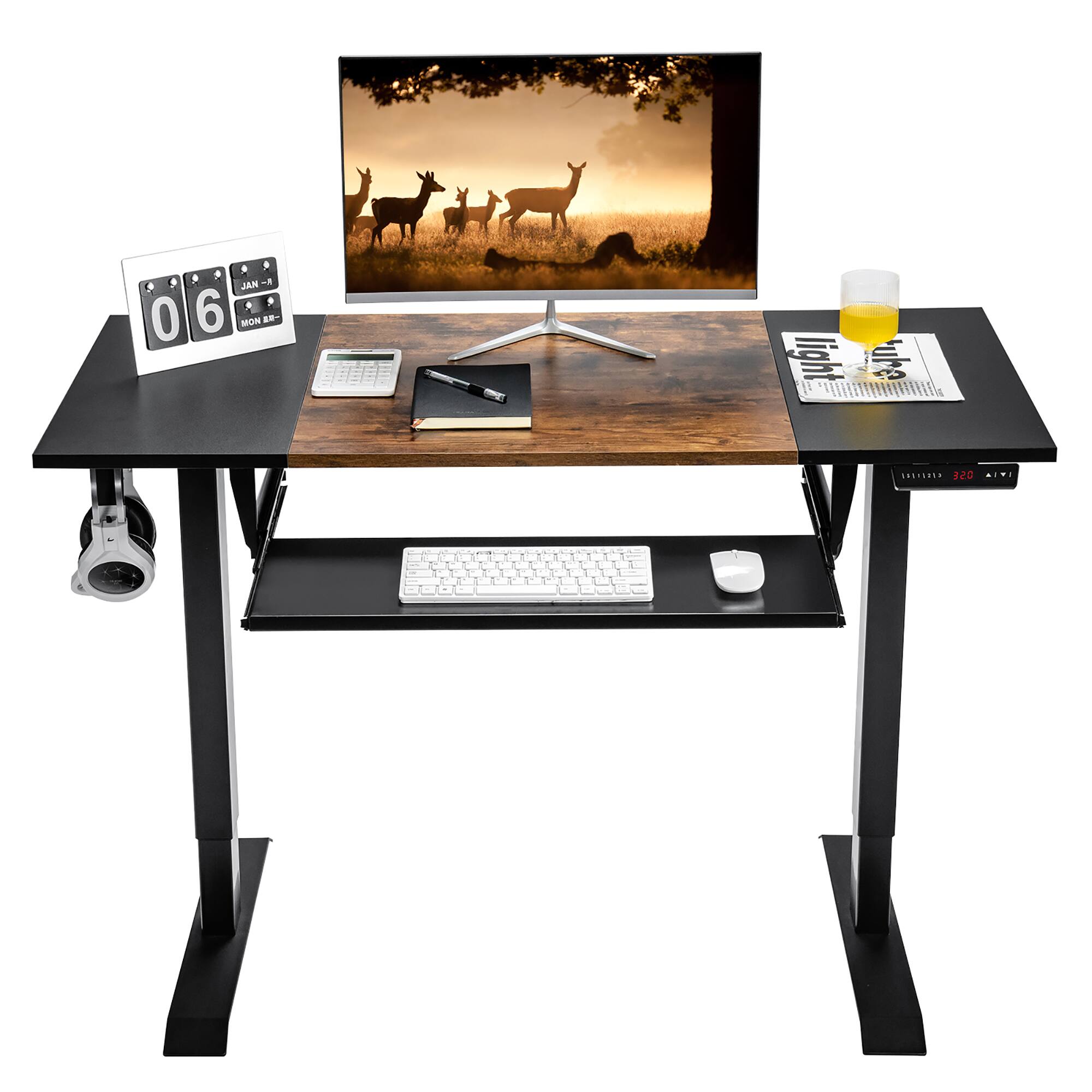 Costway - 48" Electric Sit to Stand Desk Adjustable Workstation w/ Keyboard Tray - Rustic Brown