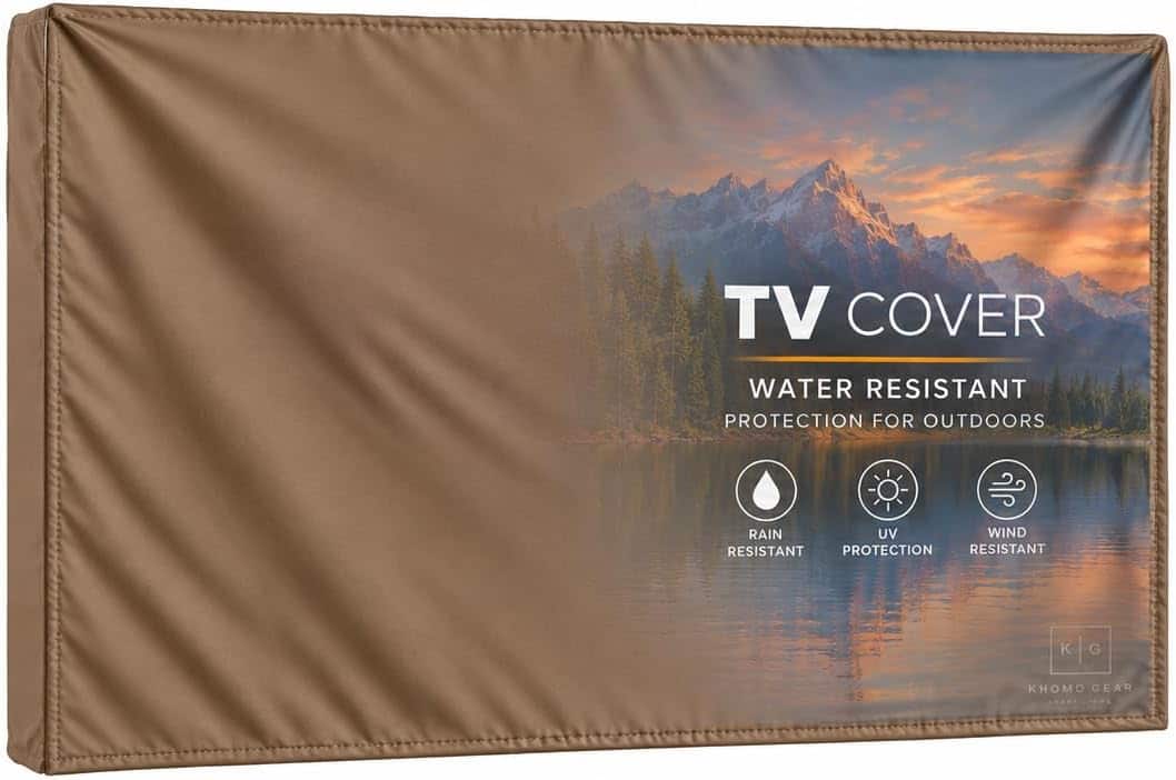 KHOMO GEAR - Outdoor TV Cover - Heavy Duty, Water Resistant Protector for Flat Screen TVs with Remote Pocket - Fits 55-58 Inch TV - Brown