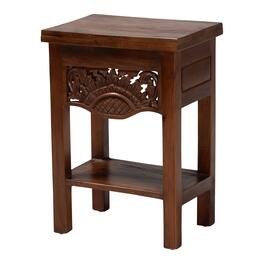 bali & pari - Alexandra Handcarved Mahogany Wood Nightstand – Decorative Accent Table with Lower Shelf, Traditional Artisan Furniture - Mahogany Brown