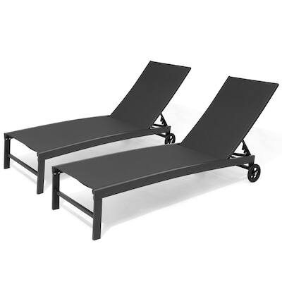 Alt View 6. Crestlive Products - Crestlive Products Set of 2 Steel Frame Adjustbale Chaise Lounge Chair with Wheels - Black.