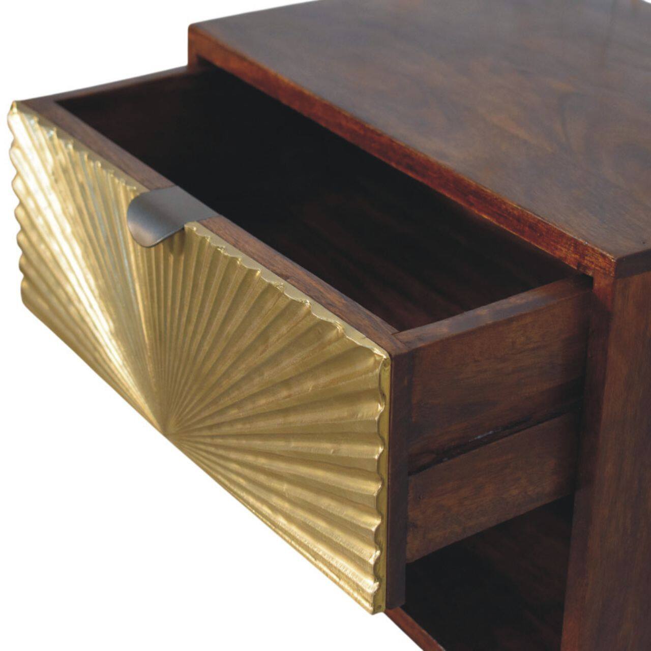 Alt View 2. Artisan Furniture - Artisan Furniture Solid Wood Sunburst Wall-Mounted Bedside, 1 Drawer, 1 Open Shelf, Brown And Gold - Brown and Gold.