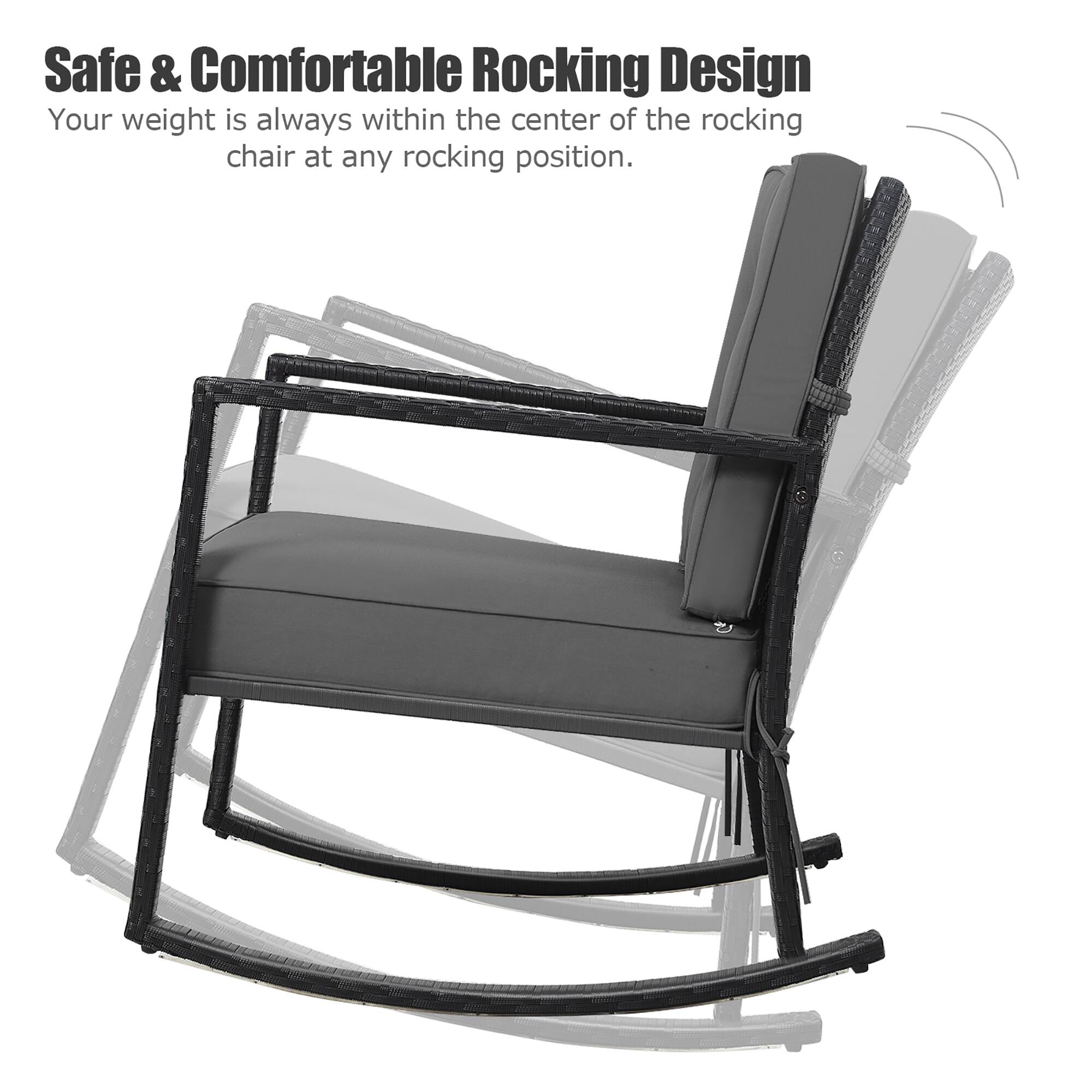 Safe & Comfortable Rocking Design
Your weight is always within the center of the rocking chair at any rocking position.