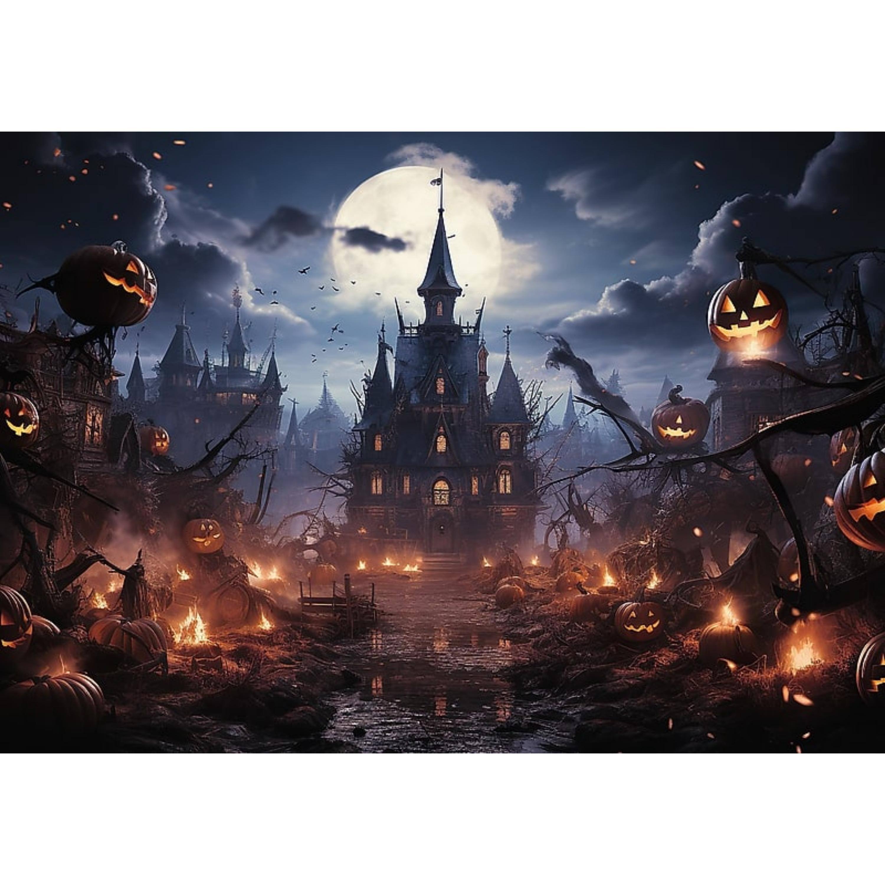 Angle. Trefl - Trefl Red 500 Piece Puzzle - Halloween - Haunted House.