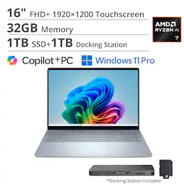 Dell - Plus - Copilot+ PC - 16" 2K Touchscreen Laptop - AMD Ryzen AI 7 350 2025 - 32GB Memory - 1TB Storage - Win 11 Pro - Ice Blue