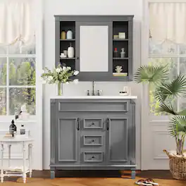 Loheer - 36 inch bathroom vanity with sink Grey Modern Solid Wood - Gray