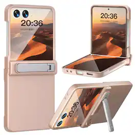 Dteck - for Samsung Galaxy Z Flip 7 Case with Built-in Screen Protector, Hinge Protection & Kickstand - Rosegold