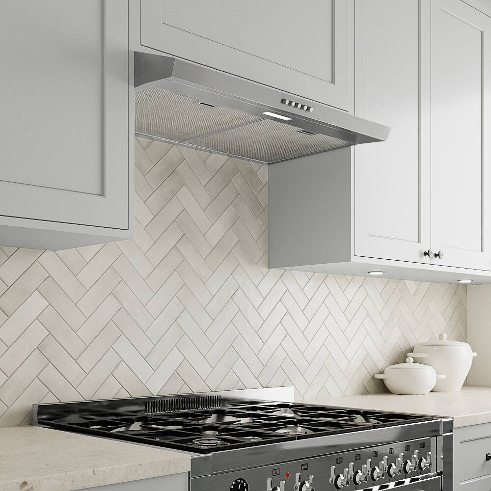 Back. Streamline - 30 in. Ausa Convertible Undermount 80 CFM Range Hood, Mesh Filters, Push Button Control, LED Light - Brushed Stainless Steel.