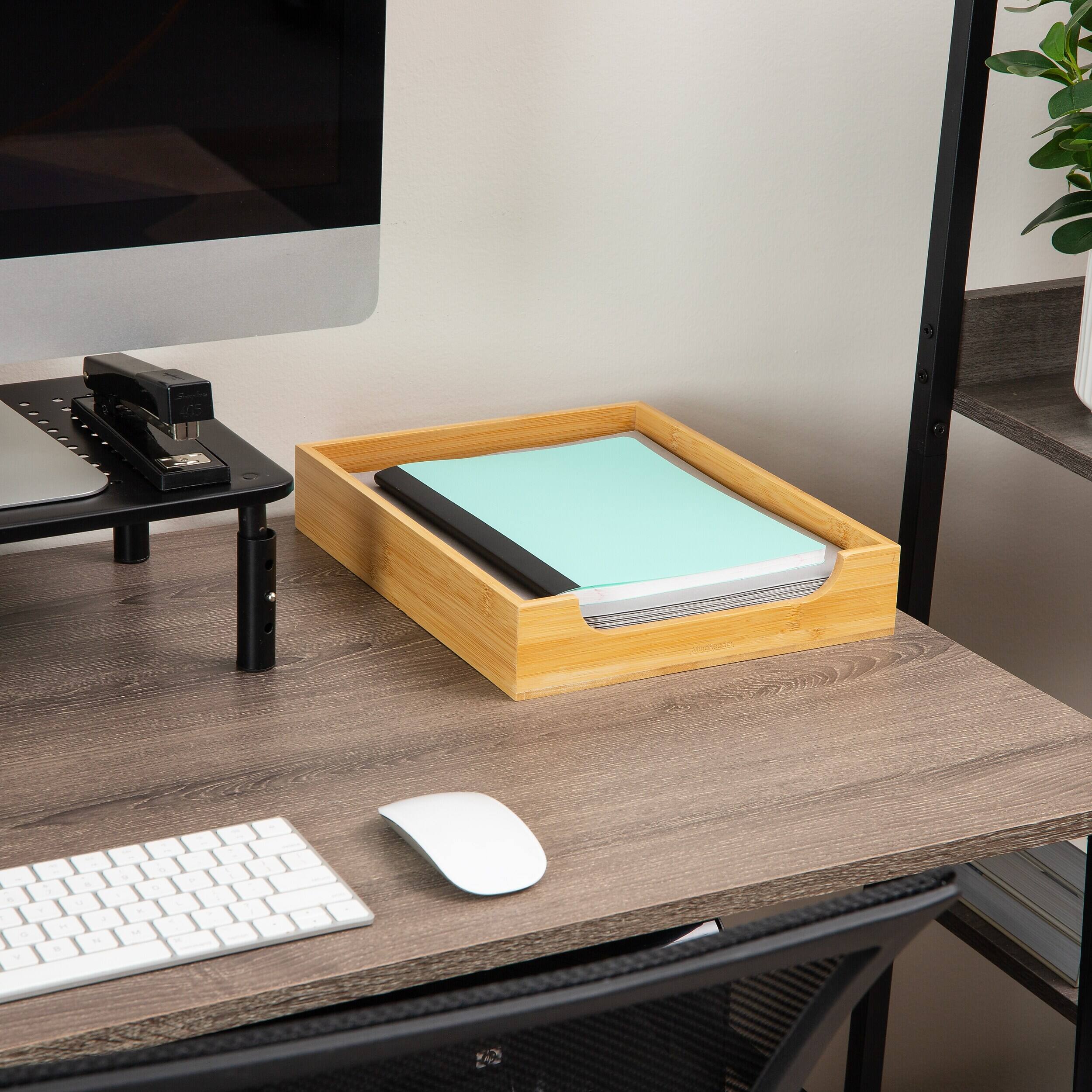 Alt View 1. Mind Reader - Paper Tray, Desktop Organizer, File Storage, Modern, Office, Bamboo - Brown.