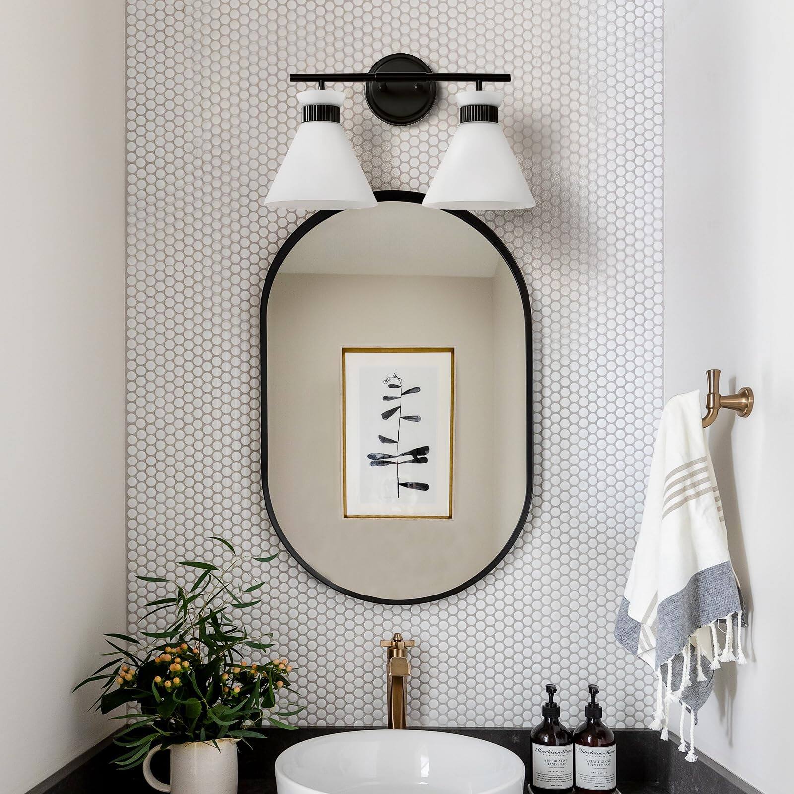 Alt View 1. Comfort Essence - Bathroom Vanity Light Fixtures Lighting Fixtures Over Mirror Inch With Milky Frosted Glass s Mid Century Mo - Black 2-Light.