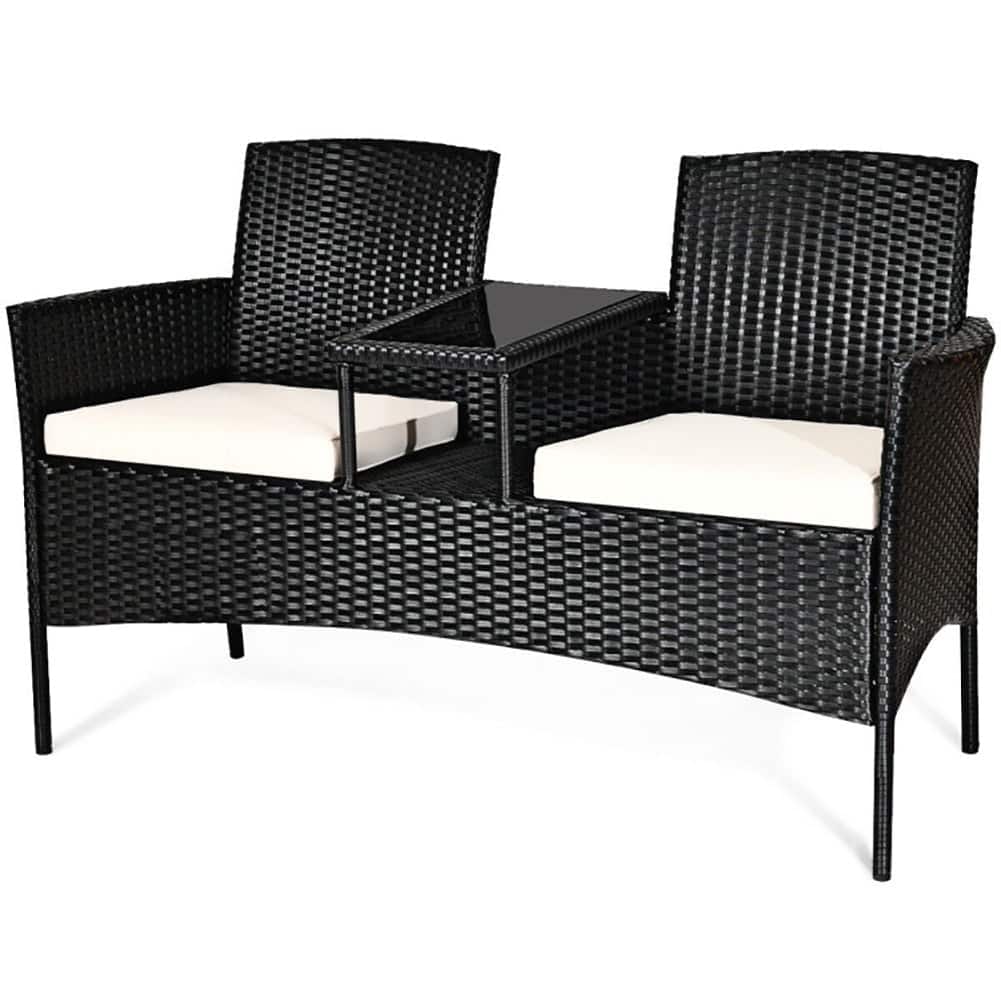 Kadyn - 3 Pcs Patio Set Outdoor Wicker Furniture Sets Modern Rattan Chair Conversation Sets with Coffee Table Seat Cushions f - Black