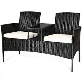 Kadyn - 3 Pcs Patio Set Outdoor Wicker Furniture Sets Modern Rattan Chair Conversation Sets with Coffee Table Seat Cushions f - Black