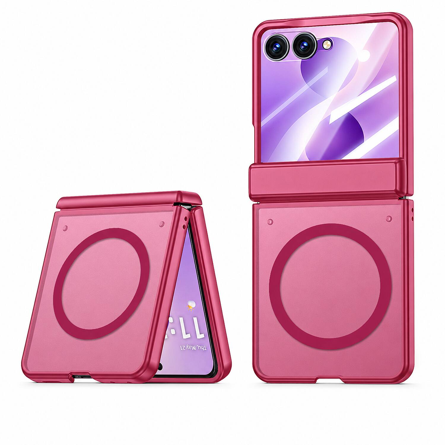 Dteck - Magnetic Case for Samsung Galaxy Z Flip8, Compatible with MagSafe, Hinge Protection & Tempered Glass Screen Cover - Red (Clear Screen)