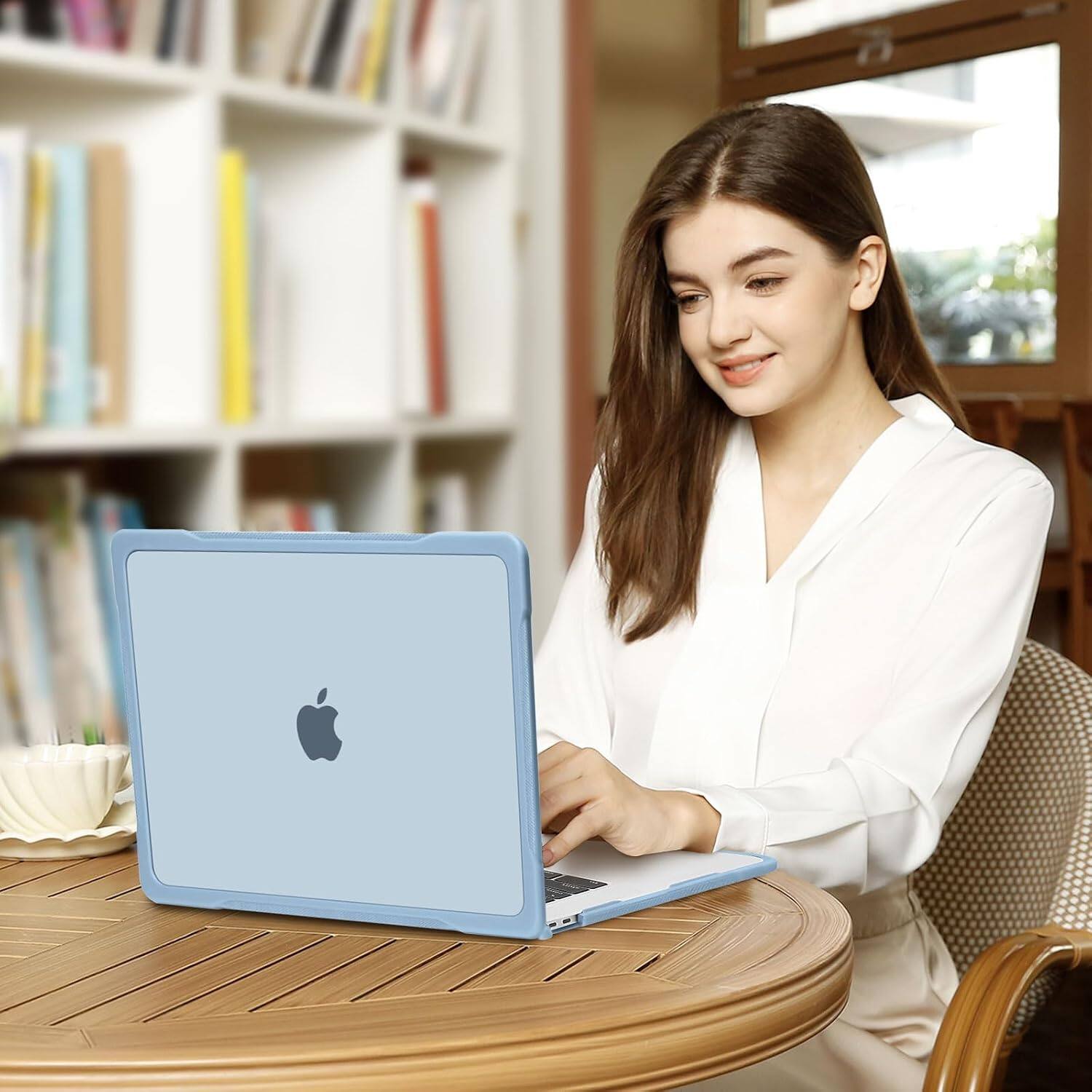 Alt View 2. mosiso - Case for MacBook Air 13 inch Case M1 A2337 A2179 A1932 2021-2018, Crack Resistant Cover with TPU Bumper & Keyboard Cover - Sky Blue.