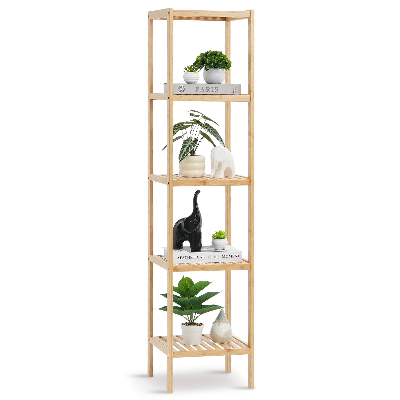 VEVOR - 5-Tier Bathroom Standing Shelf, Narrow Shelving Unit, Display Storage Rack Organizer, Freestanding Flower Plant Stand - Black and white