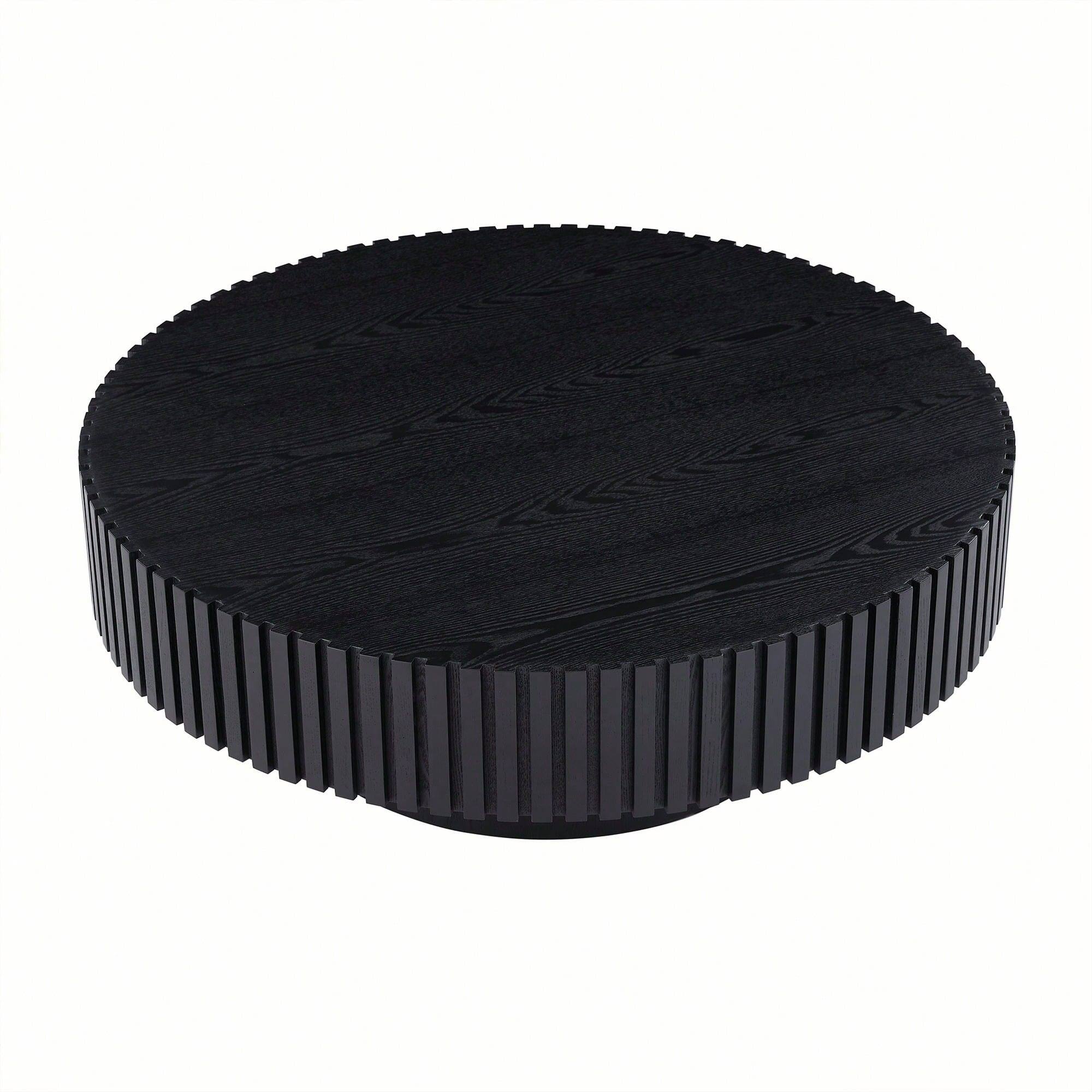 Alt View 1. Trinkets Crazed - 39.37" Round Coffee Table Wood,Circle Coffee Table, Drum Fluted Coffee Accent End Side Center Table - Black.