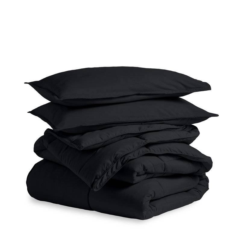 Angle. Hivvago - Full/Double size Luxuriously Soft Down Alternative Comforter Set in Black - Black.