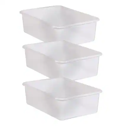 Front. Teacher Created Resources - Teacher Created Resources Large Plastic Storage Bin, Clear, Pack of 3.
