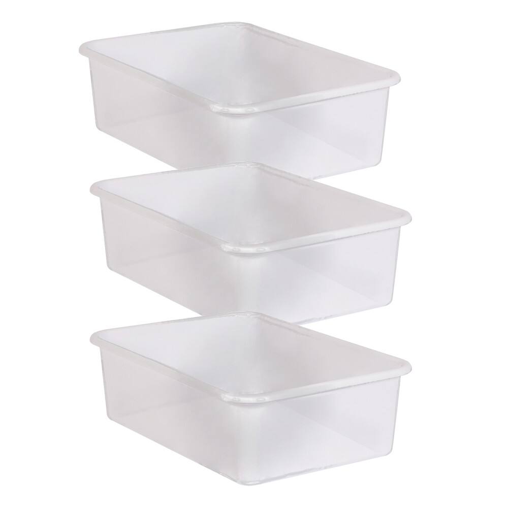 Front. Teacher Created Resources - Teacher Created Resources Large Plastic Storage Bin, Clear, Pack of 3.