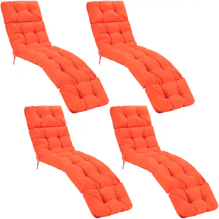 Front. Gymax - Gymax Set of 4 73'' Lounge Chaise Cushion Padded Recliner Cushion Red-Orange - Orange.
