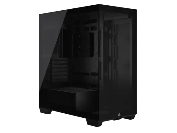 Front. CORSAIR - CORSAIR 3500X Tempered Glass Mid-Tower, Black – No Fans – Reverse MB Support – 10x 120mm Fans – 2x 360mm Radiators - Black.