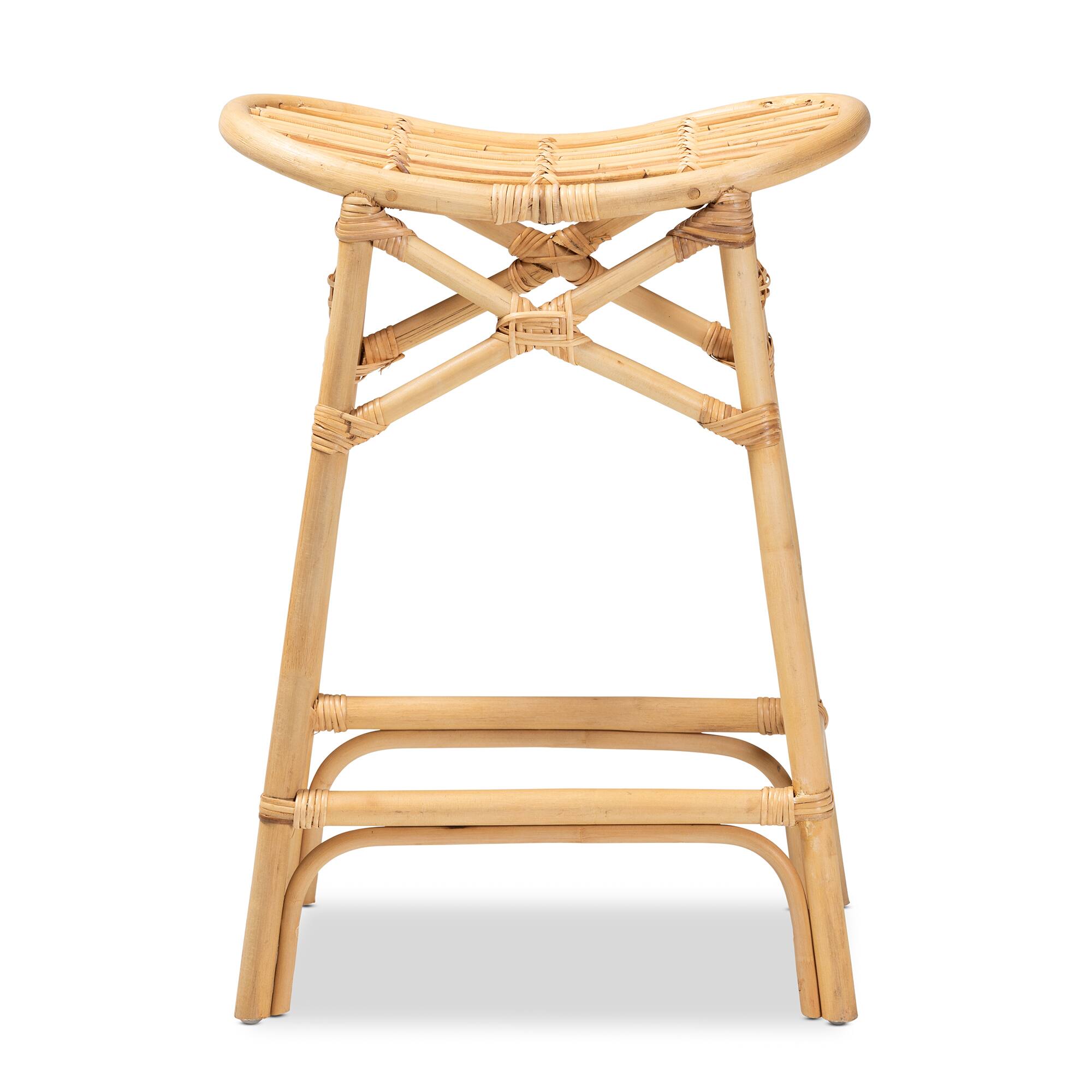 Angle. bali & pari - Elgon Modern Bohemian Natural Rattan Counter Stool - Natural Brown.