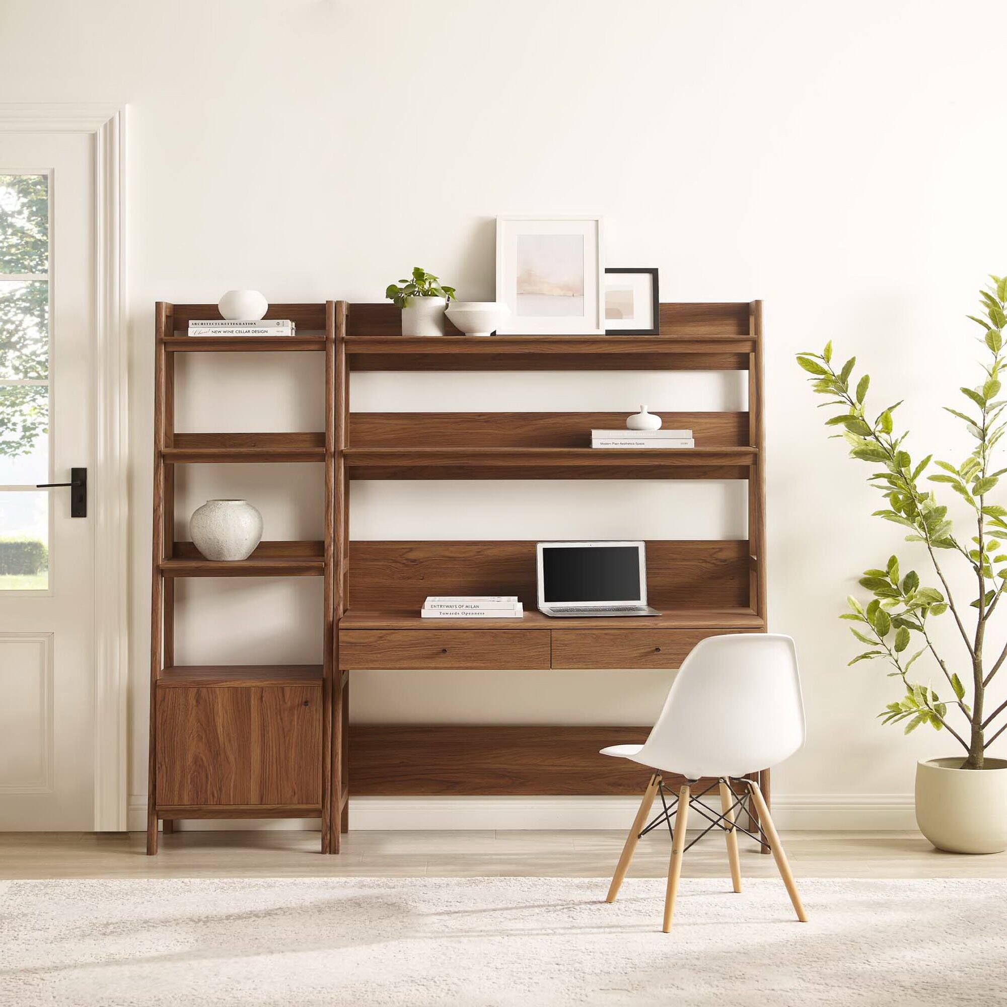 Back. Modway - Bixby 2-Piece Wood Office Desk and Bookshelf by Modway - Walnut.