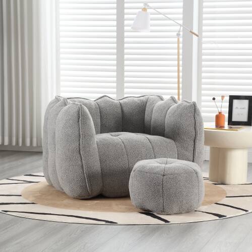 Alt View 7. GOODSILO - Premium Square Bean Bag Sofa with Footstool for Ultimate Relaxation in Living Room and Bedroom - Grey.