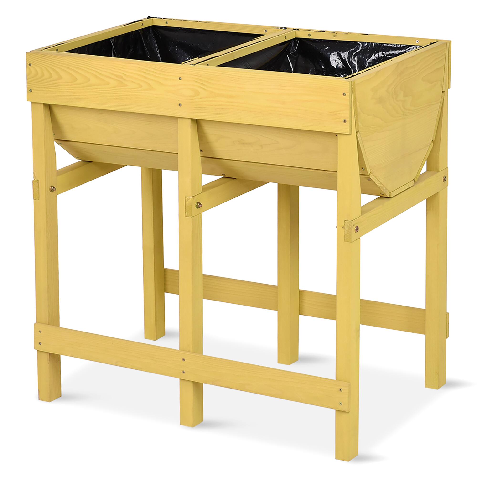 Alt View 1. Costway - Raised Wooden V Planter Elevated Vegetable Flower Bed Free Standing Planting with liner - Yellow.