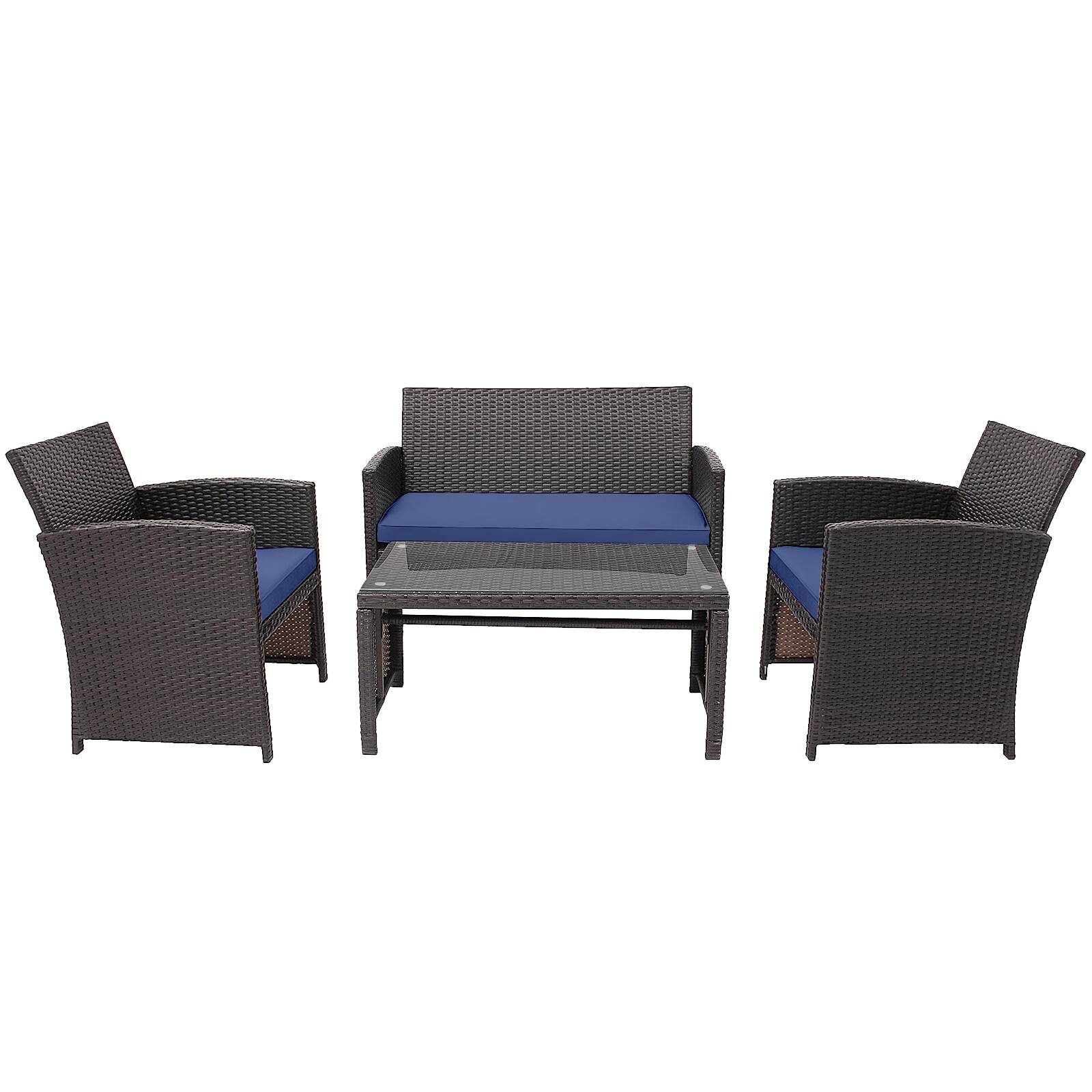 Alt View 9. Gymax - Gymax 4PCS Patio Conversation Set Outdoor Rattan Furniture Set w/ Navy Cushions - Navy.