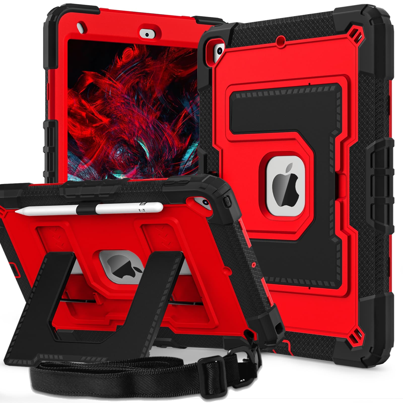 UUCOVER - Rugged Protective Case for iPad 9th 8th 7th Gen 10.2-inch (2021/2020/2019) Shockproof Stand Cover with Shoulder Strap - Red+Black price history on PriceWatchPro