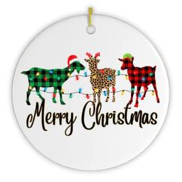 OrnamentallyYou - Plaid Goats Merry Christmas Ornament - Multi-colored