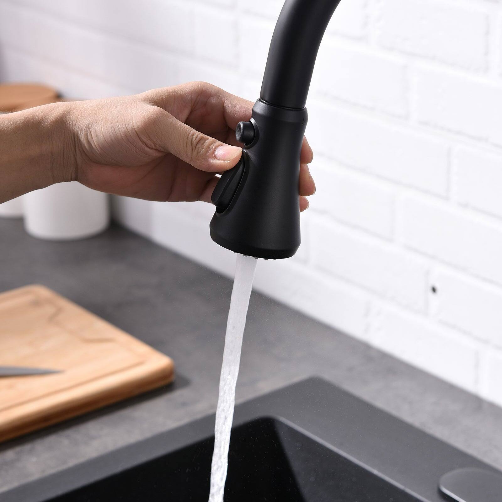 Alt View 9. Boyel Living - Matte Black Single Handle Sensor Activation Pull Out Sprayer Kitchen Faucet with Deck Plate Included - Matte Black.