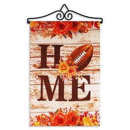 G128 - Combo Pack Garden Flag Hanger 14.2 in with 12 x 18 in Double-Sided Blockout Flag — Home Football Rustic Wood Design - Multicolor