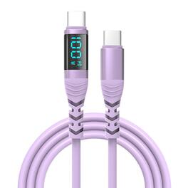 Topteng - USB-C Cable with Digital Display - 100W Fast Charging, Real-Time Power Monitor for Laptop & Phone - Purple
