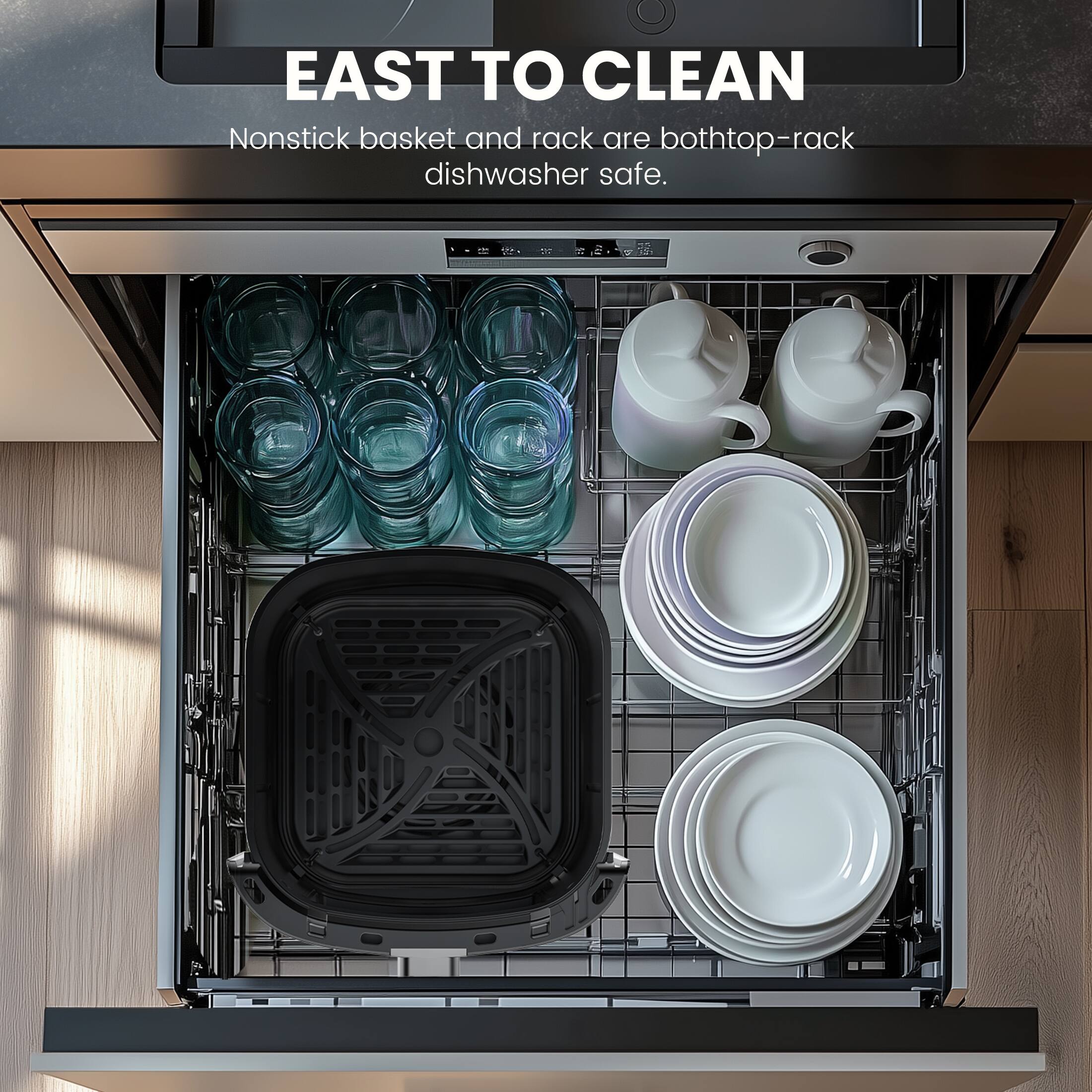 EAST TO CLEAN  
Nonstick basket and rack are both top-rack dishwasher safe.