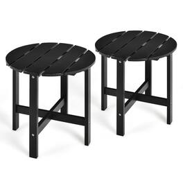 Gymax - 2 PCS 18'' Patio Round Side End Coffee Table Wooden Slat Deck - Black