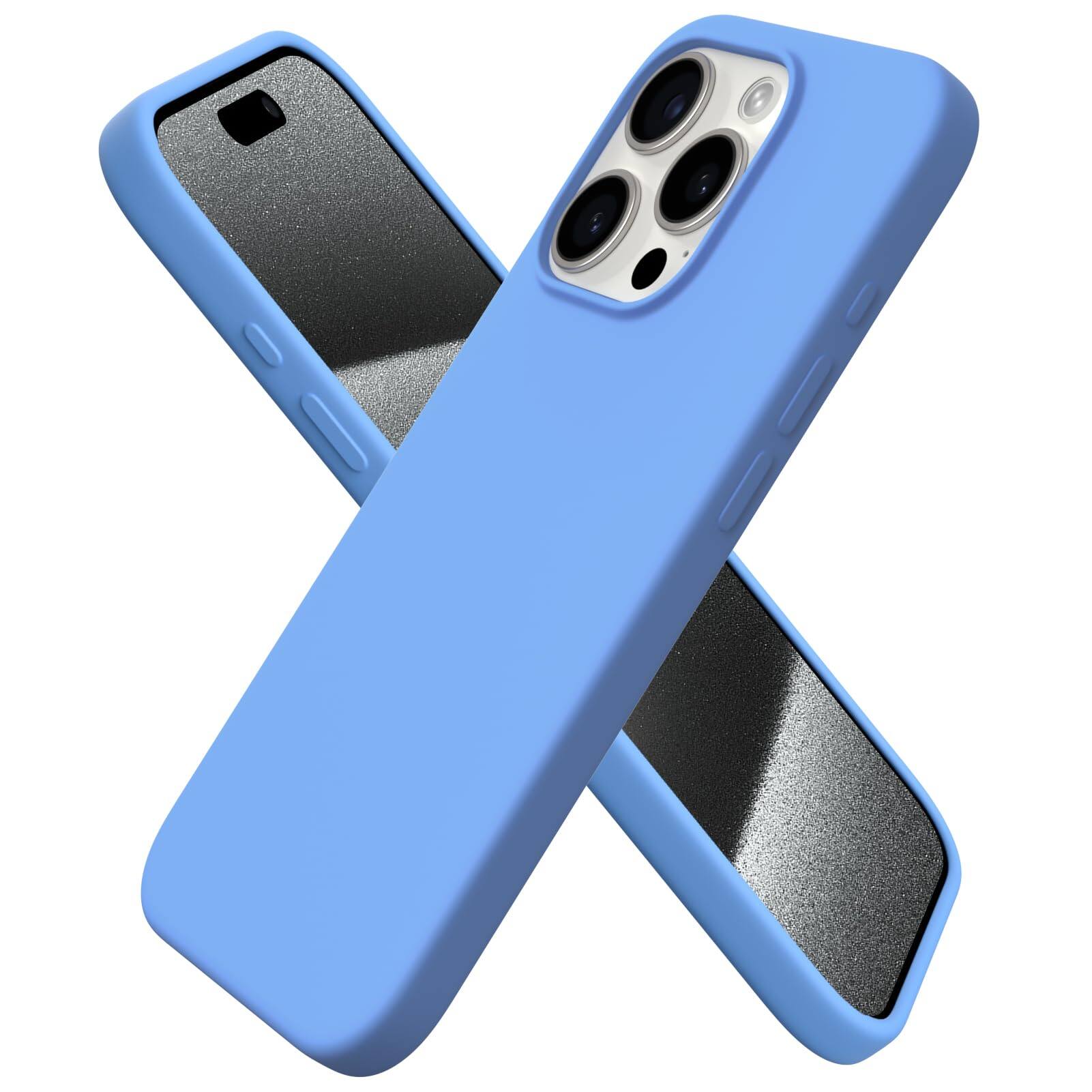 Ornarto - Compatible with iPhone 15 Pro Case 6.1", Slim Liquid Silicone Full Covered Protective Cover - Sky Blue