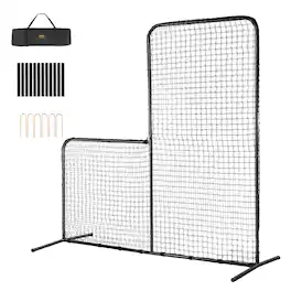 VEVOR - L Screen Baseball for Batting Cage, 7x7 ft Baseball Softball Safety Screen, Body Protector Portable Batting Screen - Black