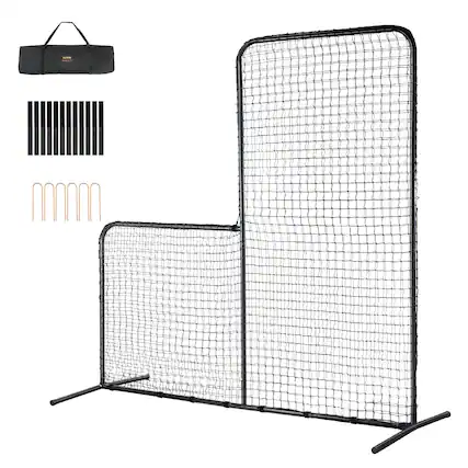 Front. VEVOR - L Screen Baseball for Batting Cage, 7x7 ft Baseball Softball Safety Screen, Body Protector Portable Batting Screen - Black.