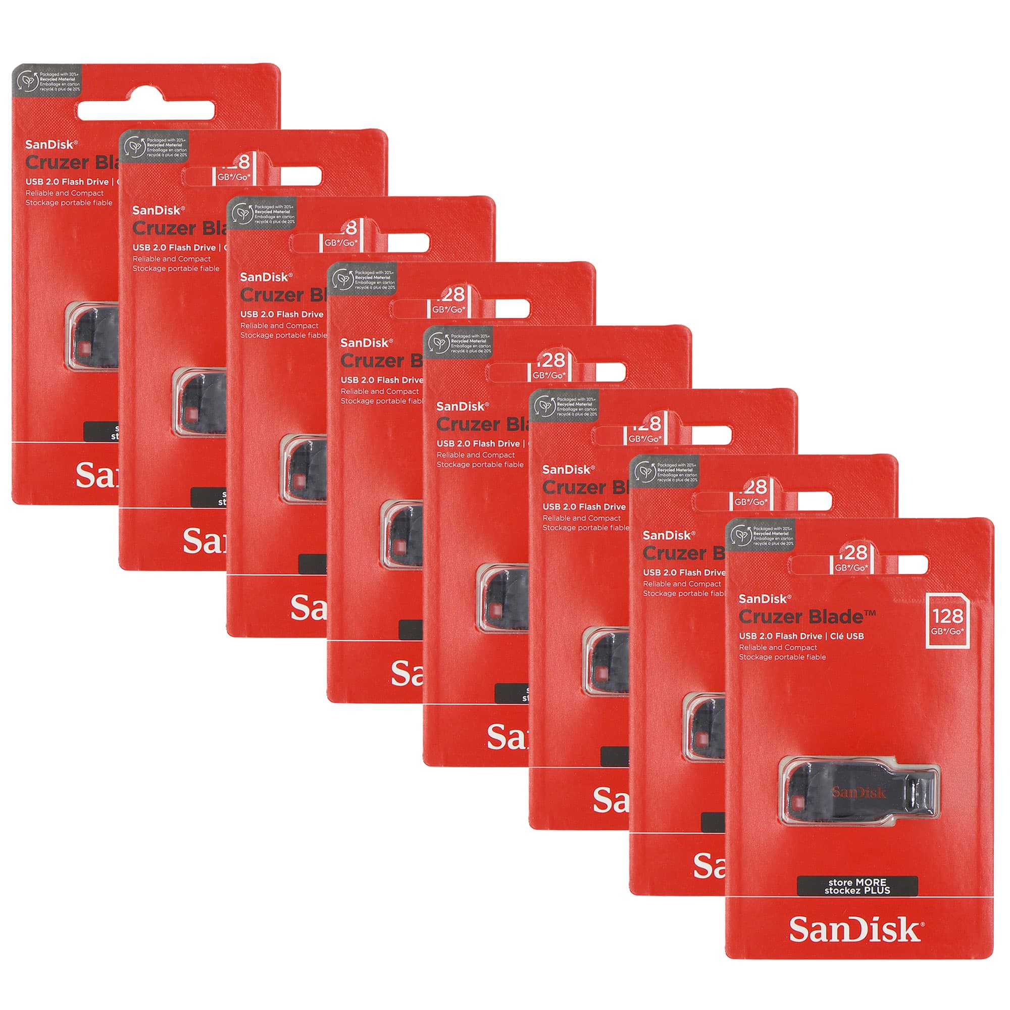 8x SanDisk Cruzer Blade USB Flash Drive - 128GB - Red