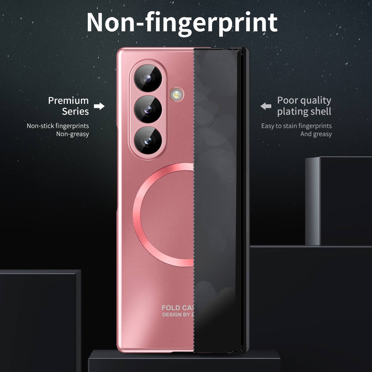 Non-fingerprint

Premium Series
Non-stick fingerprints
Non-greasy

Poor quality plating shell
Easy to stain fingerprints
And greasy

FOLD CA DESIGN BY